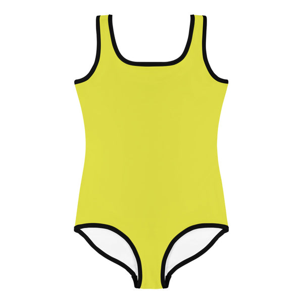 Yellow Solid Color Print Cute Happy Kids Swimsuit Swimwear-Made in USA/ EU (US Size: 2T-7)-Kid's Swimsuit (Girls)-Heidi Kimura Art LLC
