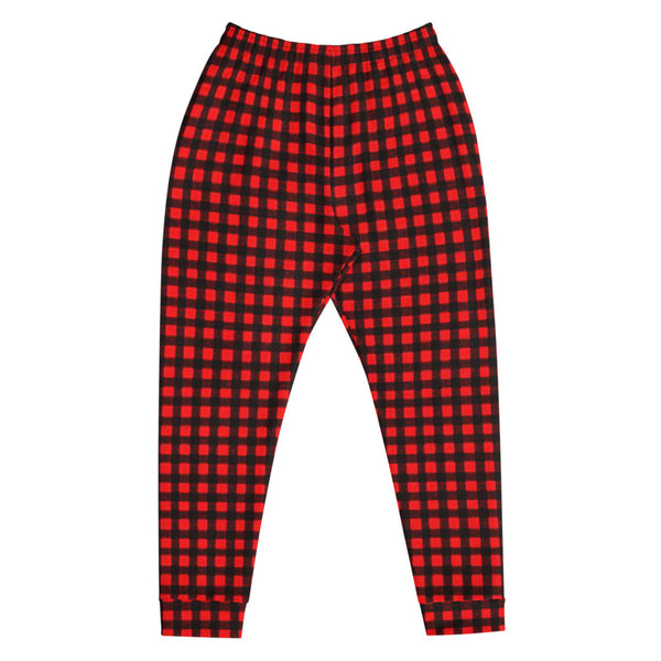 Buffalo Red Plaid Print Premium Best Men's Joggers Casual Sweatpants - Made in EU-Men's Joggers-Heidi Kimura Art LLC