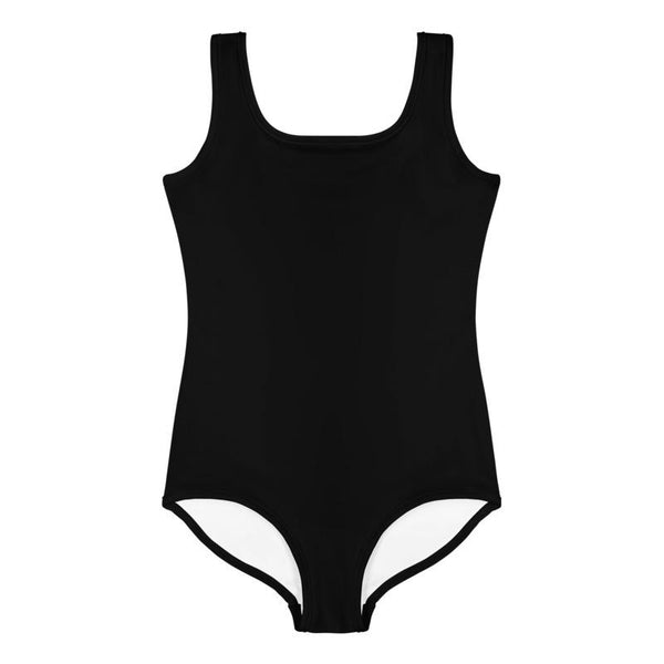 Black Solid Color Premium Quality Spandex Kids Swimsuit - Made in USA/EU (US Size: 2T-7)-Kid's Swimsuit (Girls)-Heidi Kimura Art LLC