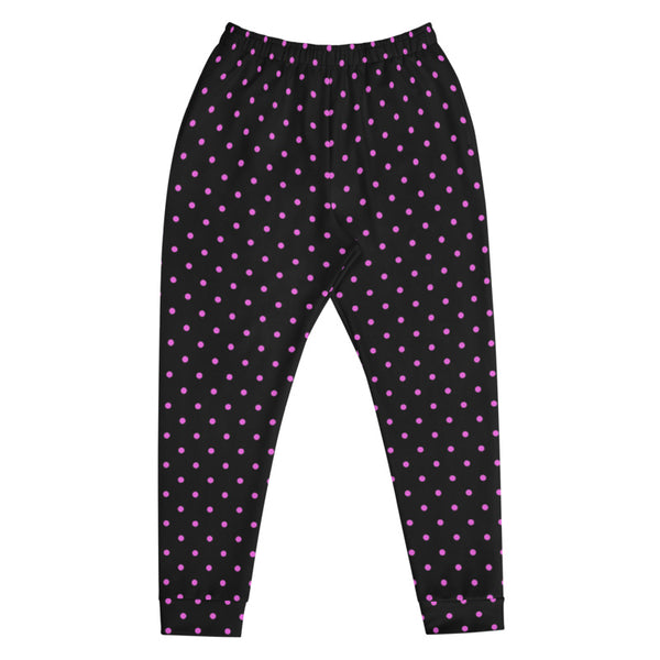 Black Pink Polka Dots Men's Joggers, Dots Print Men's Luxury Sweatpants- Made in EU-Men's Joggers-Heidi Kimura Art LLC