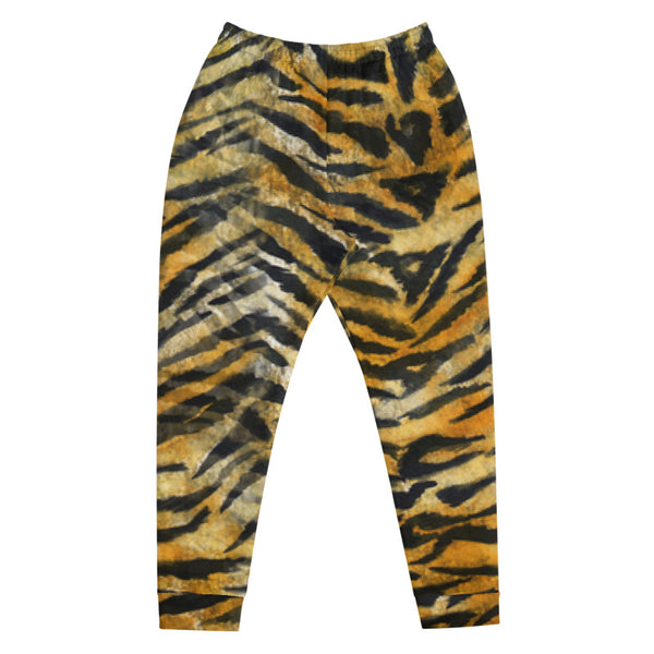 Orange Brown Bengal Tiger Stripe Animal Print Premium Men's Joggers - Made in EU-Men's Joggers-Heidi Kimura Art LLC