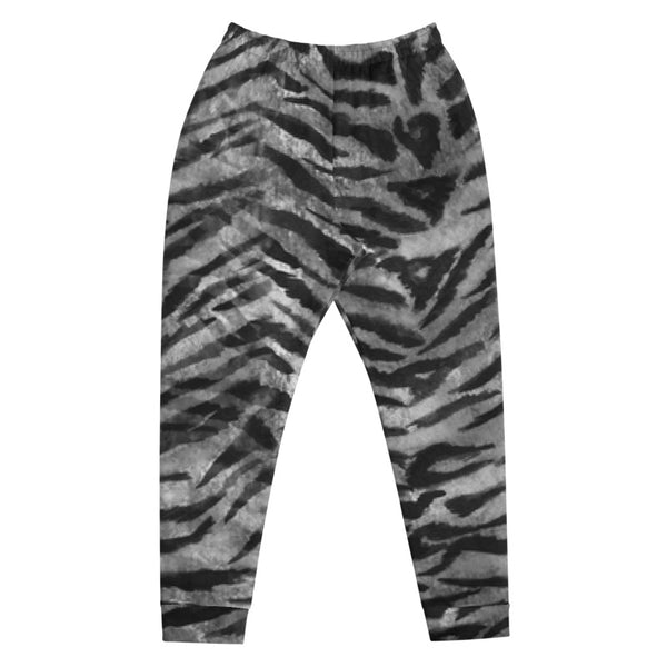 Gray Tiger Stripe Animal Print Premium Quality Men's Joggers- Made in EU-Men's Joggers-Heidi Kimura Art LLC