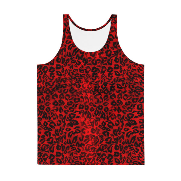 Red Cool Leopard Animal Print Premium Unisex Men's/ Women's Tank Top -Made in USA-Men's Tank Top-Heidi Kimura Art LLC