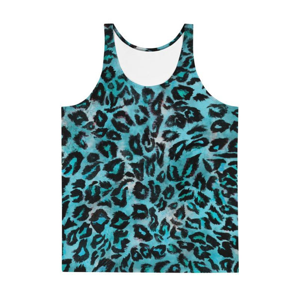 Light Blue Leopard Animal Print Mens Womens Unisex Premium Tank Top- Made in USA-Men's Tank Top-Heidi Kimura Art LLC
