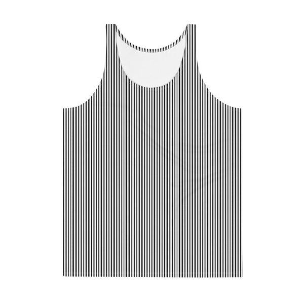 Black White Vertical Stripe Print Modern Men's or Women's Unisex Tank Top- Made in USA-Men's Tank Top-Heidi Kimura Art LLC