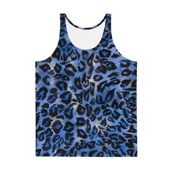 Blue Leopard Animal Print Mens Womens Premium Unisex Tank Top- Made in USA-Men's Tank Top-Heidi Kimura Art LLC