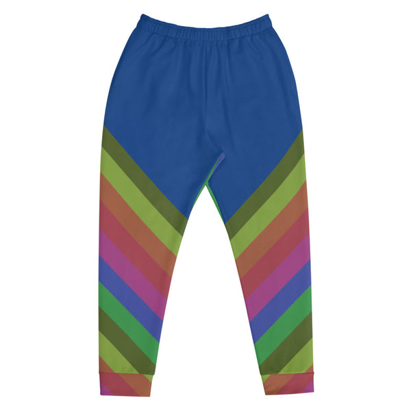 Blue Faded Rainbow Stripe Print Rave Party Premium Men's Joggers - Made in EU-Men's Joggers-Heidi Kimura Art LLC