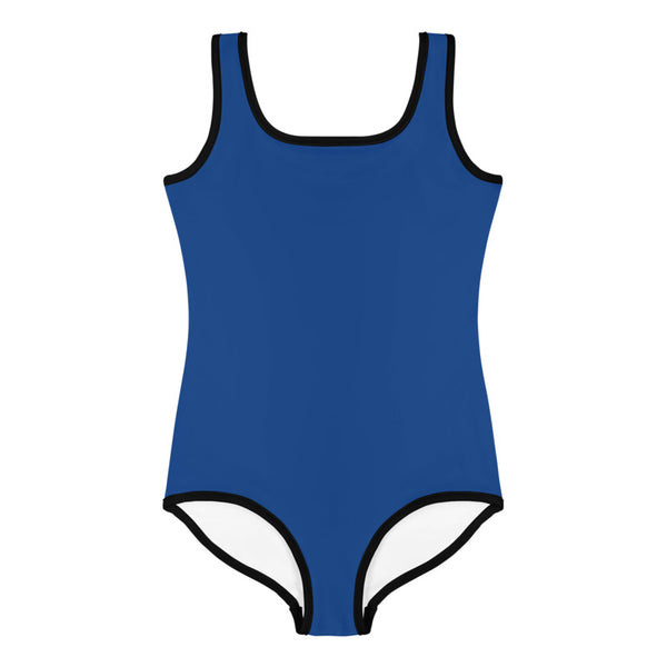 Navy Blue Solid Color Premium Quality Spandex Kids Swimsuit Swimwear- Made in USA/EU-Kid's Swimsuit (Girls)-Heidi Kimura Art LLC