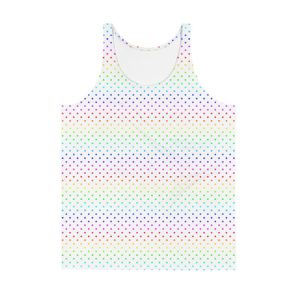 White Polka Dot Rainbow Print Gay Pride Gay Men Unisex Tank Top- Made in USA-Men's Tank Top-Heidi Kimura Art LLC