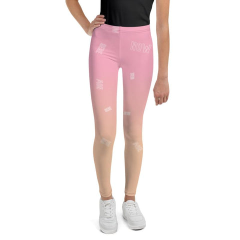Pink Orange Beige Ombre Print Cute Youth Leggings Tights Gym Pants- Made in USA/EU-Youth's Leggings-Heidi Kimura Art LLC