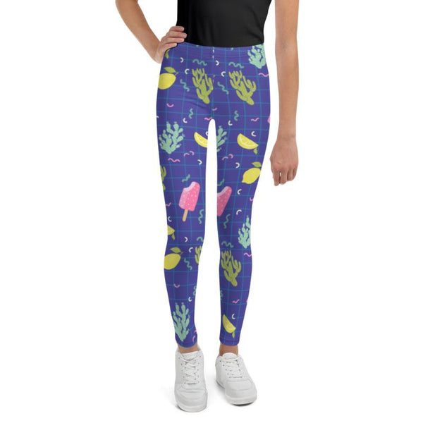 Purple Ice-cream Lemon Cactus Summer Youth Leggings Tights Pants - Made in USA/EU-Youth's Leggings-Heidi Kimura Art LLC