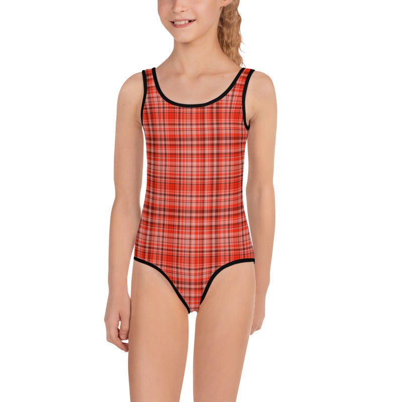 Red Tartan Plaid One-piece Swimsuit WOMENS PLAID SWIMSUIT Red