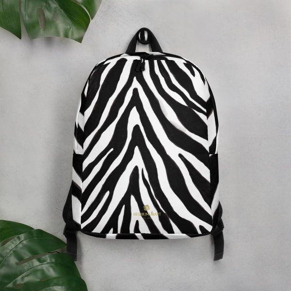 Modern Black White Zebra Animal Print Laptop Computer Tablet Minimalist Backpack- Made in EU-Minimalist Backpack-Heidi Kimura Art LLC