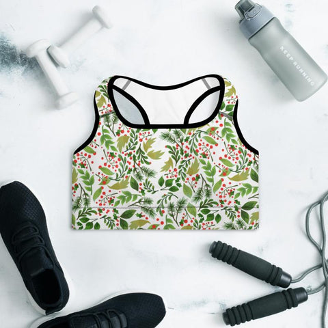 Christmas Winter Floral Print Women's Padded Sports Workout Bra- Made in USA/ EU-Sports Bras-Heidi Kimura Art LLC Christmas Floral Sports Bra, Christmas Winter Floral Print Women's Padded Sports Bra-Made in USA/ EU (US Size: XS-2XL) Holiday Winter Leggings, Holiday Christmas Women's Pants 