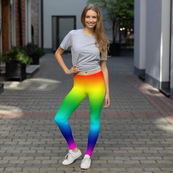 Bright Rainbow Ombre Print Women's Designer Casual Leggings- Made in USA/EU-Casual Leggings-Heidi Kimura Art LLC