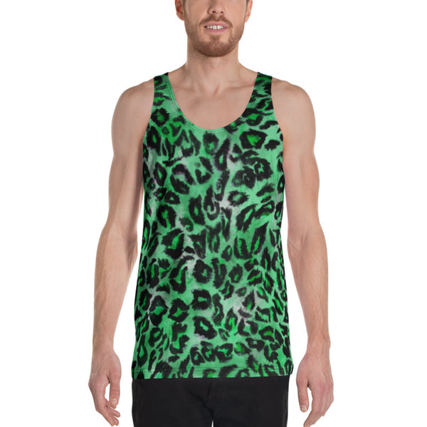 Green Leopard Animal Print Mens Or Womens Unisex Premium Tank Top- Made in USA-Men's Tank Top-Heidi Kimura Art LLC