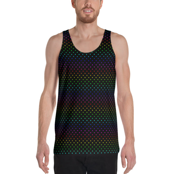 Black Rainbow Polka Dots Print Gay Friendly Colorful Unisex Tank Top- Made in USA-Men's Tank Top-Heidi Kimura Art LLC