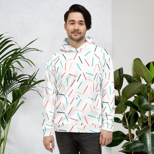 Fun White Birthday Sprinkles Unisex Hoodie Sweatshirt For Women or Men - Made in EU-Men's Hoodie-Heidi Kimura Art LLC