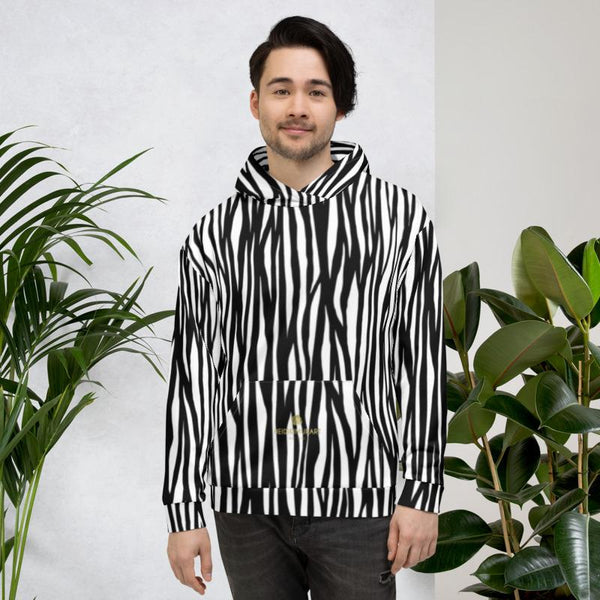 White Black Zebra Animal Print Men's or Women's Unisex Hoodie- Made in Europe-Men's Hoodie-Heidi Kimura Art LLC