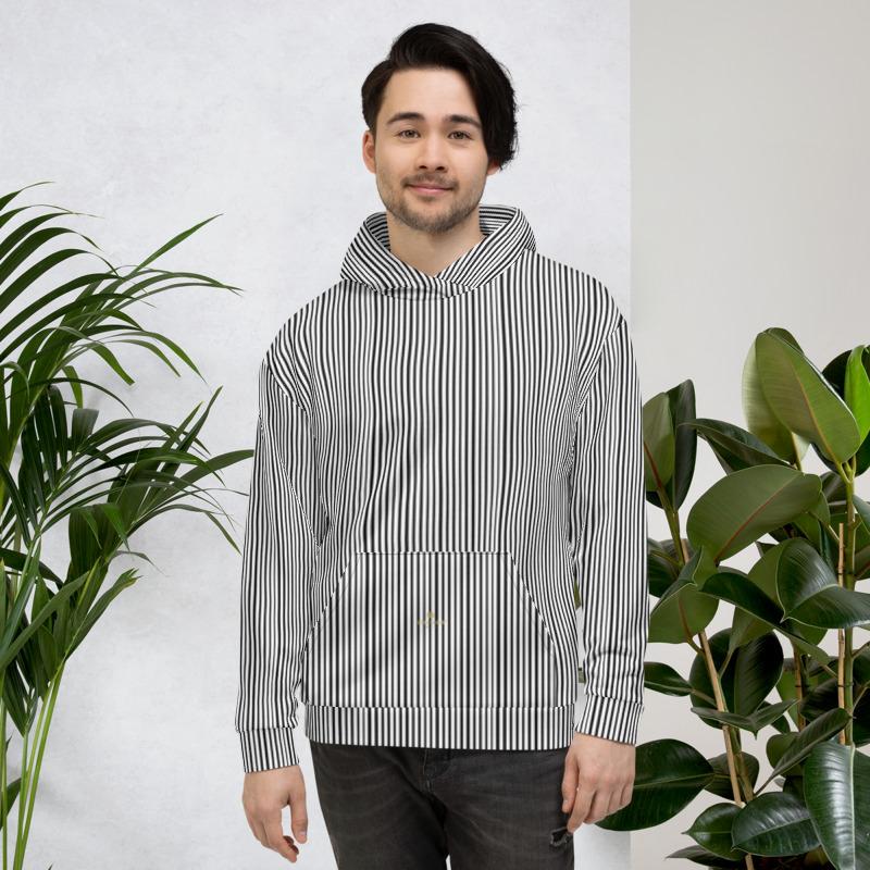 Black Striped Unisex Hoodies, White Vertical Stripe Premium Cozy
