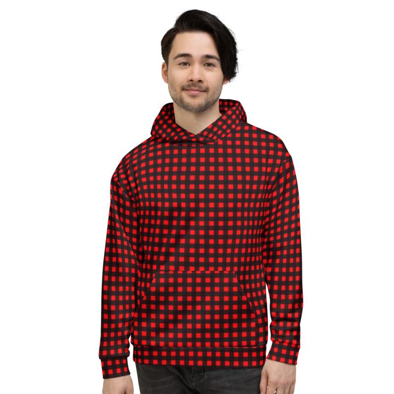 Buffalo Red Plaid Print Men's or Women's Unisex Soft Fleece Hoodie- Made in Europe-Men's Hoodie-XS-Heidi Kimura Art LLC