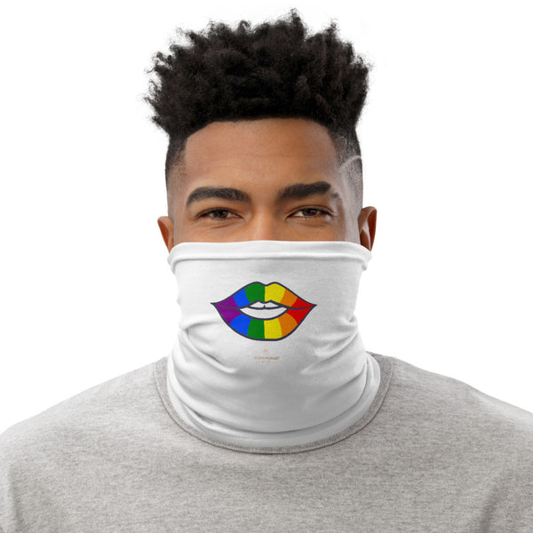 Funny Lips Neck Gaiter, Gay Pride Parade Neck Gaiter, White Face Mask Shield, Luxury Premium Quality Cool And Cute One-Size Reusable Washable Scarf Headband Bandana - Made in USA/EU, Face Neck Warmers, Non-Medical Breathable Face Covers, Neck Gaiters  