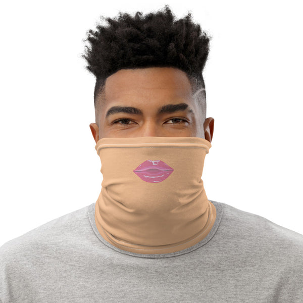 Glossy Pink Lips Face Mask, Funny Unisex Washable Reusable Neck Gaiter-Heidi Kimura Art LLC-Heidi Kimura Art LLC
