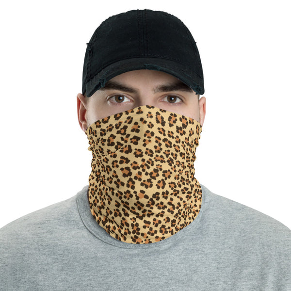 Brown Leopard Face Mask Coverings, Leopard Animal Print Luxury Premium Quality Cool And Cute One-Size Reusable Washable Scarf Headband Bandana - Made in USA/EU, Face Neck Warmers, Non-Medical Breathable Face Covers, Neck Gaiters, Non-Medical Face Coverings 
