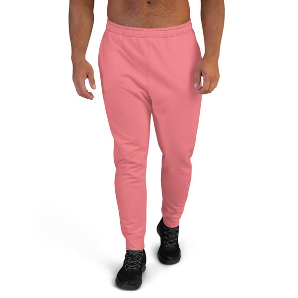 Peach Pink Designer Men's Joggers, Best Pale Pink Solid Color Sweatpants For Men, Modern Slim-Fit Designer Ultra Soft & Comfortable Men's Joggers, Men's Jogger Pants-Made in EU/MX (US Size: XS-3XL)