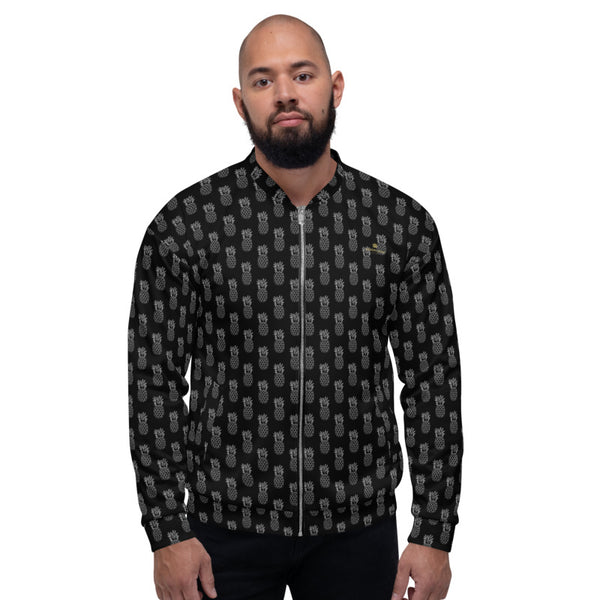 Black Pineapple Bomber Jacket, Premium Quality Modern Unisex Jacket For Men/Women With Pockets-Made in EU