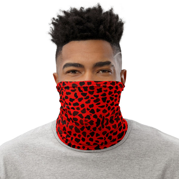 Red Cheetah Neck Gaiter, Animal Print Luxury Premium Quality Cool And Cute One-Size Reusable Washable Scarf Headband Bandana - Made in USA/EU, Face Neck Warmers, Non-Medical Breathable Face Covers, Neck Gaiters  