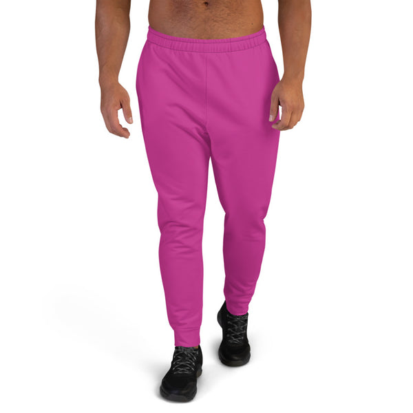 Candy Pink Men's Joggers, Bright Solid Pink Color Sweatpants For Men, Modern Slim-Fit Designer Ultra Soft & Comfortable Men's Joggers, Men's Jogger Pants-Made in EU/MX (US Size: XS-3XL)