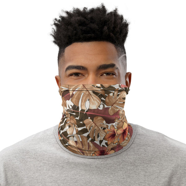 Fall Tropical Leaf Face Mask, Washable Reusable Designer Neck Gaiter-Heidi Kimura Art LLC-Heidi Kimura Art LLC