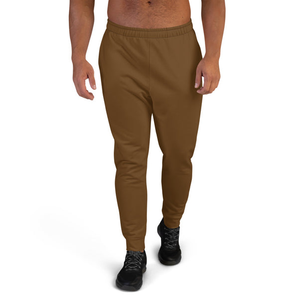 Earth Brown Designer Men's Joggers, Best Dark Brown Solid Color Sweatpants For Men, Modern Slim-Fit Designer Ultra Soft & Comfortable Men's Joggers, Men's Jogger Pants-Made in EU/MX (US Size: XS-3XL)