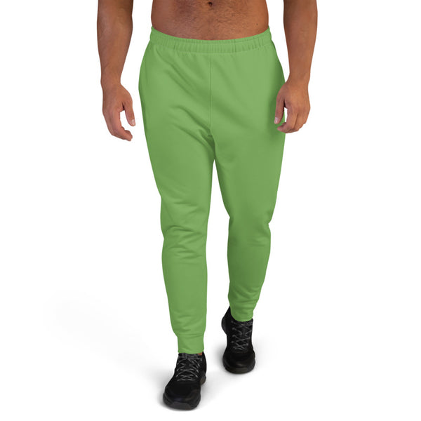 Green Designer Men's Joggers, Best Green Solid Color Sweatpants For Men, Modern Slim-Fit Designer Ultra Soft & Comfortable Men's Joggers, Men's Jogger Pants-Made in EU/MX (US Size: XS-3XL)