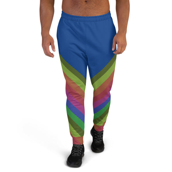 Blue Faded Rainbow Stripe Print Rave Party Premium Men's Joggers - Made in EU-Men's Joggers-Heidi Kimura Art LLC