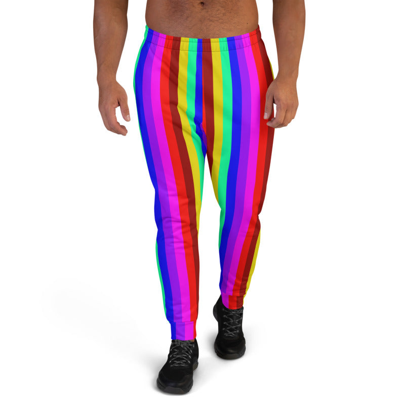 Rainbow Stripe Men's Joggers, Colorful Gay Pride Parade Skinny Joggers ...