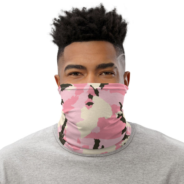 Pink Brown Camo Neck Gaiter, Army Camouflage Military Face Mask Shield, Luxury Premium Quality Cool And Cute One-Size Reusable Washable Scarf Headband Bandana - Made in USA/EU, Face Neck Warmers, Non-Medical Breathable Face Covers, Neck Gaiters  