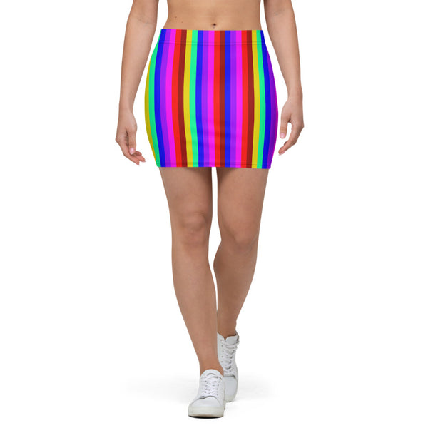 Rainbow Striped Women's Mini Skirt, Rainbow Striped Gay Pride Parade Print Alluring Women's Mini Skirt - Made in USA/ EU (US Size XS-XL)