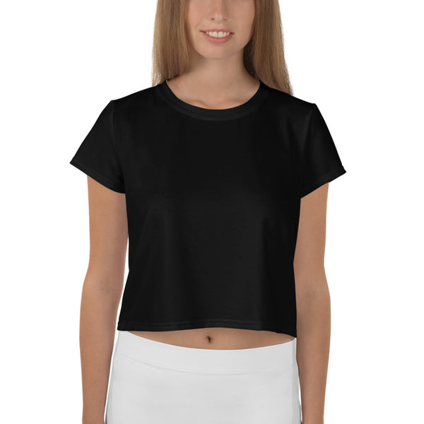 Solid Black Minimalist Crop Tee, Women's Black Cropped Short T-Shirt Outfit, Crop Tee Top Women's T-Shirt, Made in Europe, (US Size: XS-3XL) Plus Size Available 