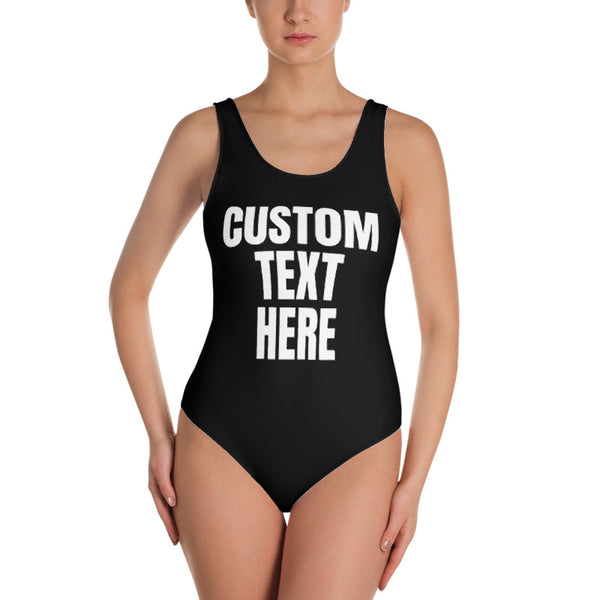 Custom Text Black One-Piece Women's Swimsuit, Made in USA (US Size: XS-3XL)-One-piece swimwear-Heidi Kimura Art LLC