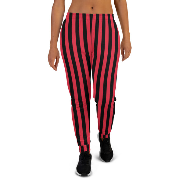 Red Black Striped Women's Joggers, Vertical Stripes Circus Slit Fit Soft Women's Joggers Sweatpants -Made in EU (US Size: XS-3XL) Plus Size Available, Solid Coloured Women's Joggers, Soft Joggers Pants Womens, Women's Long Joggers, Women's Soft Joggers, Lightweight Jogger Pants Women's, Women's Athletic Joggers, Women's Jogger Pants