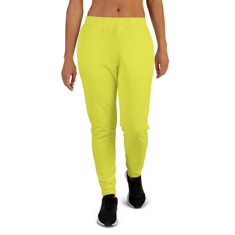Bright Lemonade Yellow Women's Joggers, Bright Solid Color Premium Printed Slit Fit Soft Women's Joggers Sweatpants -Made in EU (US Size: XS-3XL) Plus Size Available, Solid Coloured Women's Joggers, Soft Joggers Pants Womens, Women's Long Joggers, Women's Soft Joggers, Lightweight Jogger Pants Women's, Women's Athletic Joggers, Women's Jogger Pants