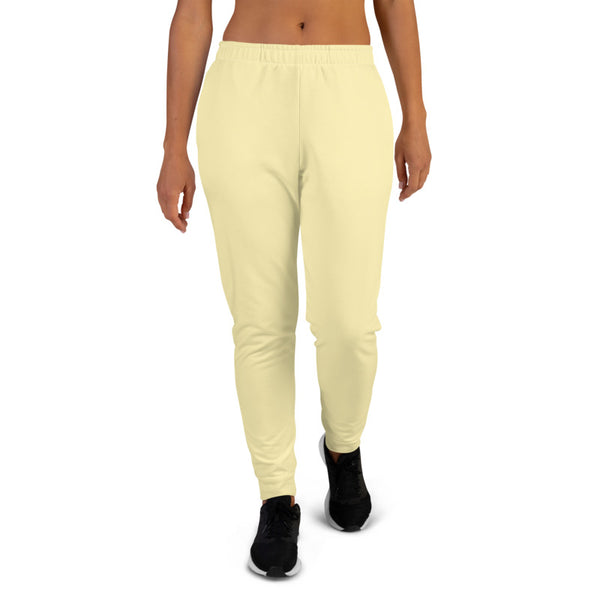 Light Yellow Women's Joggers, Solid Color Print Premium Printed Slit Fit Soft Women's Joggers Sweatpants -Made in EU (US Size: XS-3XL) Plus Size Available, Solid Coloured Women's Joggers, Soft Joggers Pants Womens