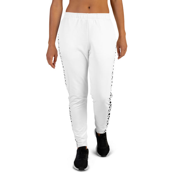 Black Stars Women's Joggers, Black White Premium Printed Slit Fit Soft Women's Joggers Sweatpants -Made in EU (US Size: XS-3XL) Plus Size Available, Black And White Women's Joggers, Soft Dressy Joggers Pants Womens