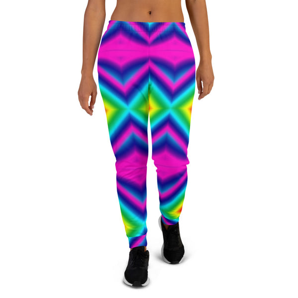 Rainbow Chevron Women's Joggers, Colorful Gay Pride Neon Clothing, Premium Printed Slit Fit Soft Women's Joggers Sweatpants -Made in EU (US Size: XS-3XL) Plus Size Available, Rave Party Women's Joggers, Soft Joggers Pants Womens, Neon Jogger Pants, Women's Sweatpants, Jogging Bottoms & Sweatpants, Rainbow Joggers, Rainbow Activewear, Joggers For Women