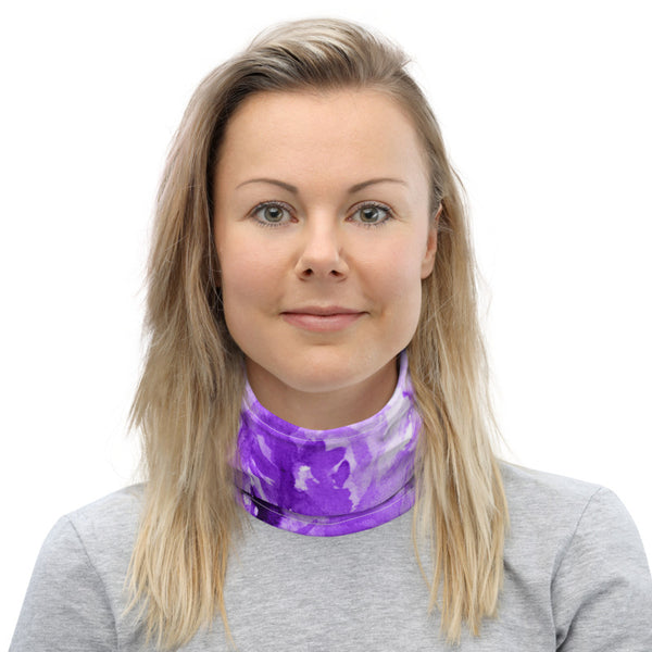 Purple Floral Neck Gaiter, Abstract Washable Luxury Premium Quality Cool And Cute One-Size Reusable Washable Scarf Headband Bandana - Made in USA/EU, Face Neck Warmers, Non-Medical Breathable Face Covers, Neck Gaiters  