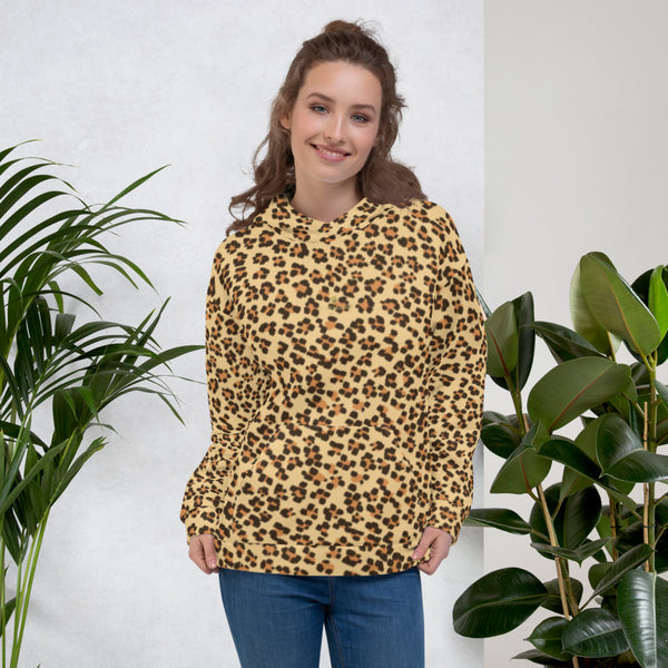 Brown Leopard Animal Print Men's Unisex Hoodie Sweatshirt Pullover- Made in Europe-Men's Hoodie-Heidi Kimura Art LLC