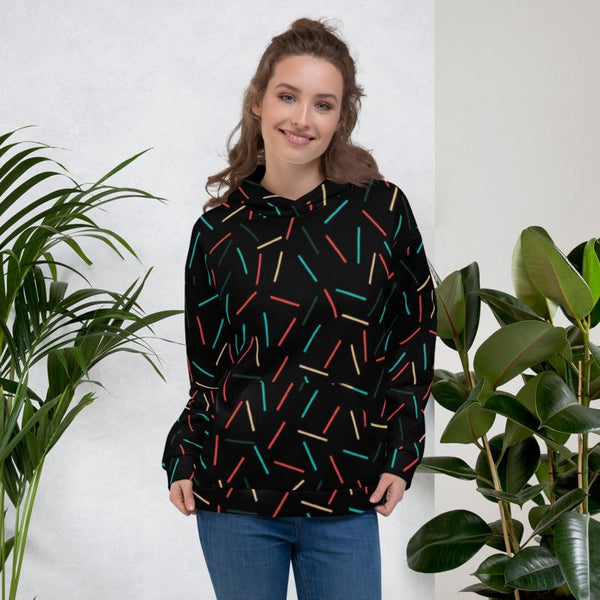 Black Sprinkle Print Women's Unisex Hoodie Long Sleeve Sweatshirt Pullover-Made in EU-Women's Hoodie-Heidi Kimura Art LLC