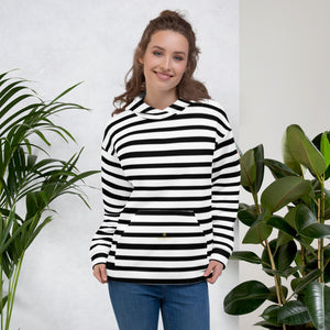 Black White Horizontal Stripe Print Women's or Men's Unisex Hoodie- Made in Europe-Unisex Hoodie-XS-Heidi Kimura Art LLC